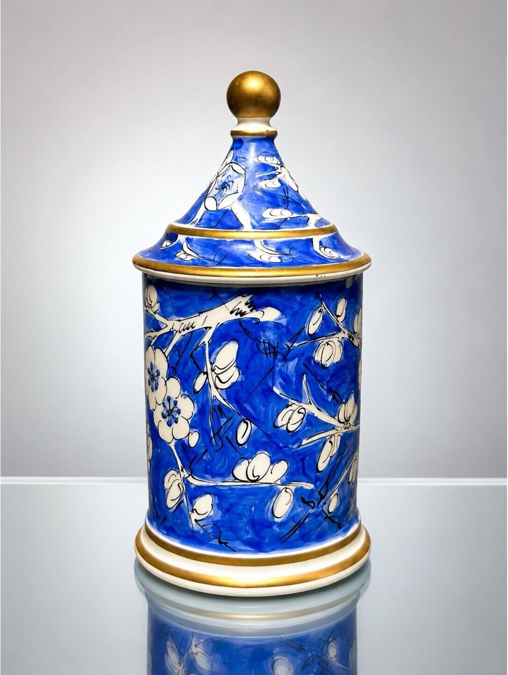 Artibus Portugal 1960s Tea Spice Canister Chinoiserie Cherry Blossom, 2.5x5.5”